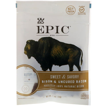 Epic Bar, Bites, bisonte y tocino sin curar, dulce y salado, 2,5 oz (71 g)