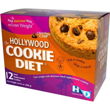 Hollywood-Diät, die Hollywood-Cookie-Diät, Chocolate Chip, 12 Mahlzeitenersatzkekse