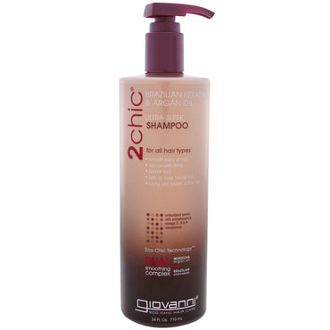 Giovanni, 2chic, shampooing ultra-lisse, pour tous types de cheveux, kératine brésilienne et huile d'argan, 24 fl oz (710 ml)