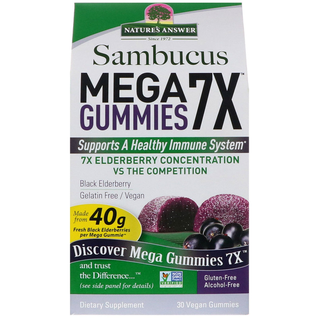 התשובה של הטבע, Sambucus Mega Gummies 7X, סמבוק שחור, 30 גומיות טבעוניות