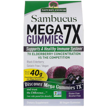 Naturens Answer, Sambucus Mega Gummies 7X, Black Elderberry, 30 Vegan Gummies