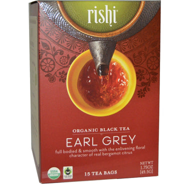Rishi Tea, Chá Preto, Earl Grey, 15 Saquinhos de Chá, 49,5 g (1,75 oz)
