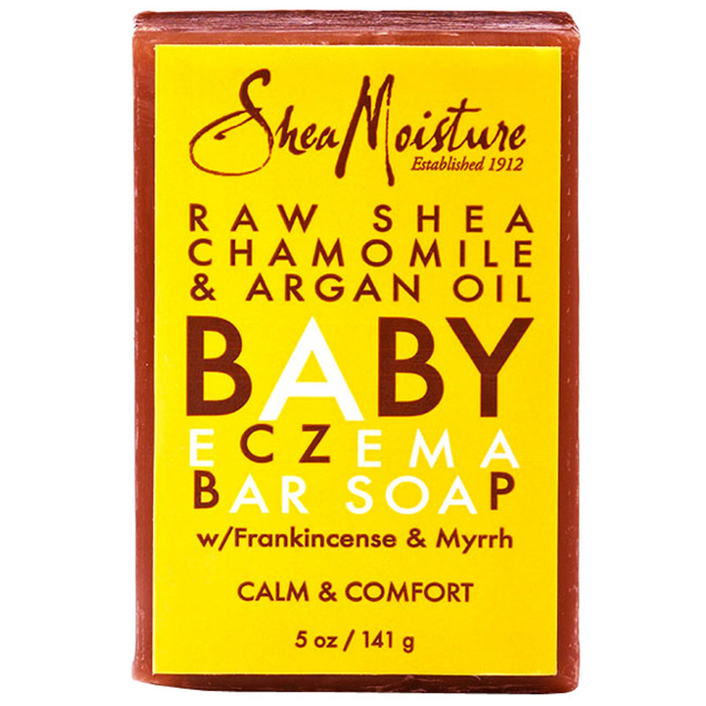 Shea Moisture, Jabón en barra para eccema en bebés, manzanilla de karité cruda y aceite de argán, 5 oz (141 g)