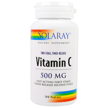 Solaray, Vitamina C, Liberação Temporizada em Dois Estágios, 500 mg, 100 Cápsulas Vegetais