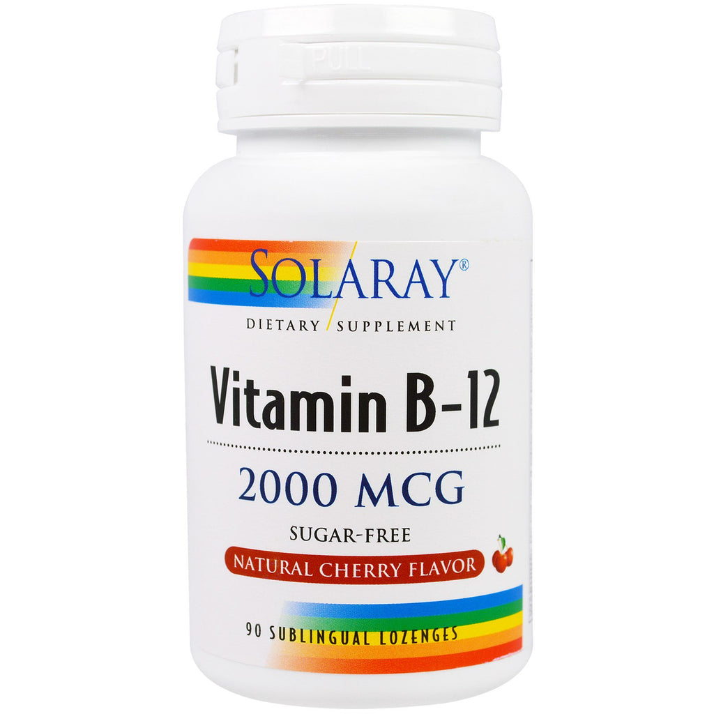 Solaray, vitamina B-12, aromă naturală de cireșe, fără zahăr, 2000 mcg, 90 pastile sublinguale