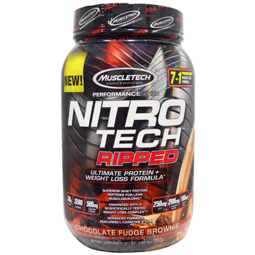 Muscletech, Nitro Tech, Ripped, Ultimate Protein + Vægttabsformel, Chocolate Fudge Brownie, 2,00 lbs (907 g)