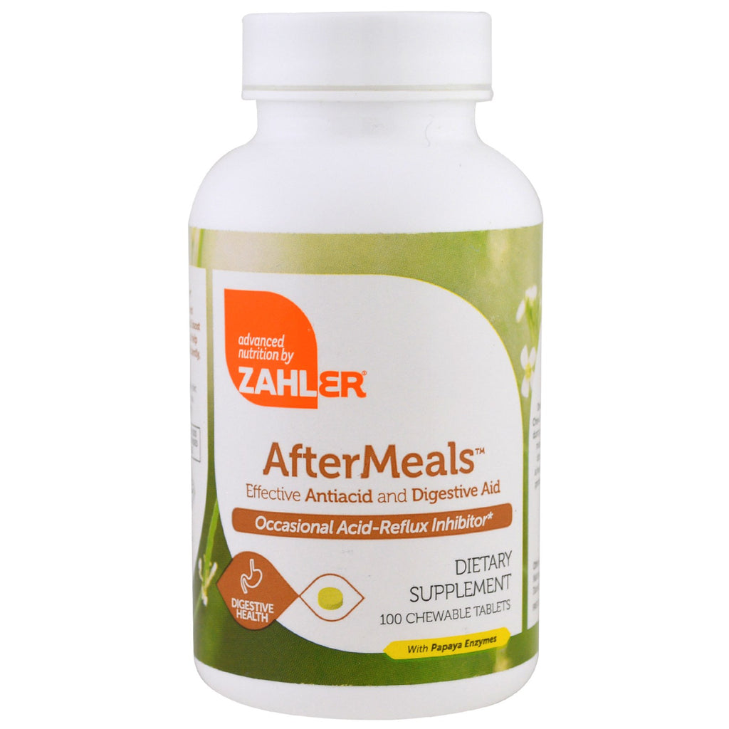 Zahler, AfterMeals، مضاد فعال للحموضة ويساعد على الهضم، 100 قرص قابل للمضغ