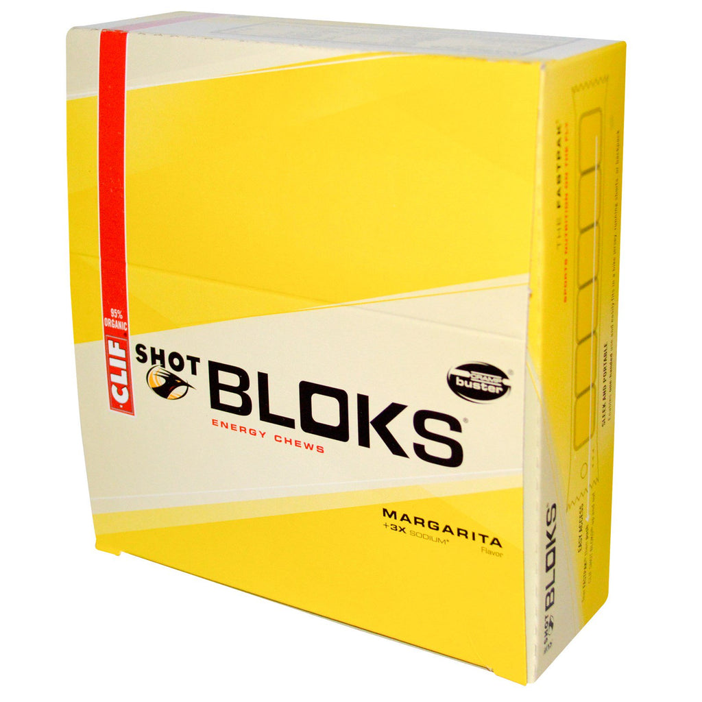 Clif Bar, Shot Bloks Energy Chews, טעם מרגריטה + 3X נתרן, 18 מנות, 2.1 אונקיות (60 גרם) כל אחת