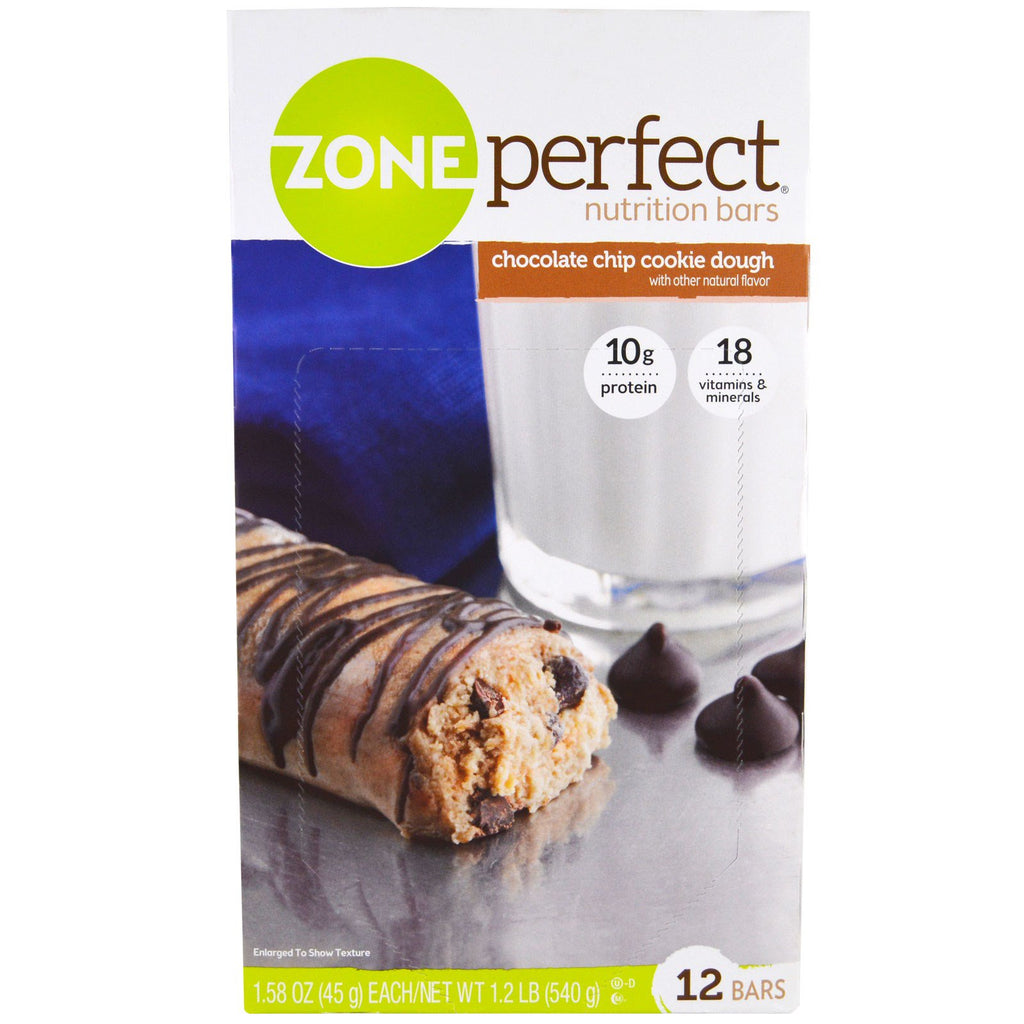 ZonePerfect Nutrition Bares Massa de biscoito com gotas de chocolate 12 barras 45 g (1,58 onças) cada
