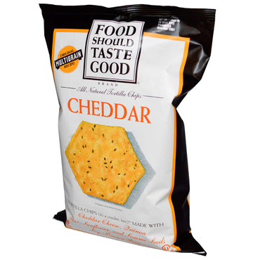 La comida debe saber bien, chips de tortilla totalmente naturales, queso cheddar, 5,5 oz (156 g)