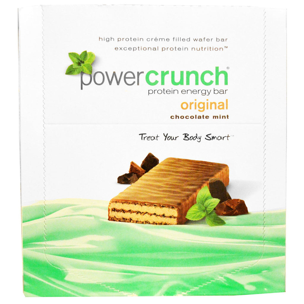 BNRG Power Crunch Protein-Energieriegel Original Chocolate Mint 12 Riegel à 1,4 oz (40 g).