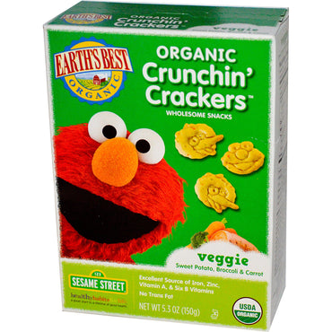 Earth's Best Crunchin' Crackers Ulica Sezamkowa Warzywa Słodkie ziemniaki Brokuły i marchewka 5,3 uncji (150 g)