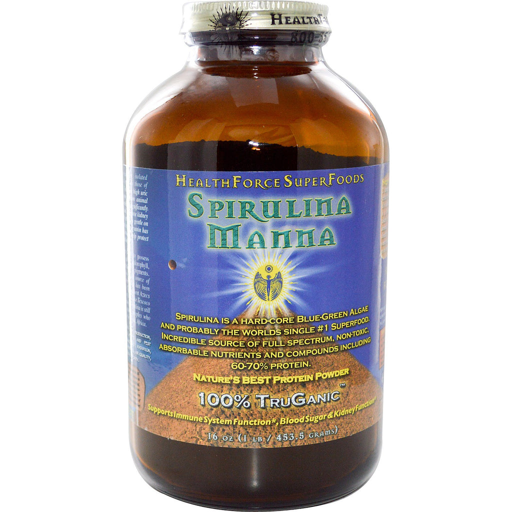 HealthForce Superfoods, Spirulina Manna, אבקת החלבון הטובה ביותר של הטבע, 16 אונקיות, 1 פאונד (453.5 גרם)