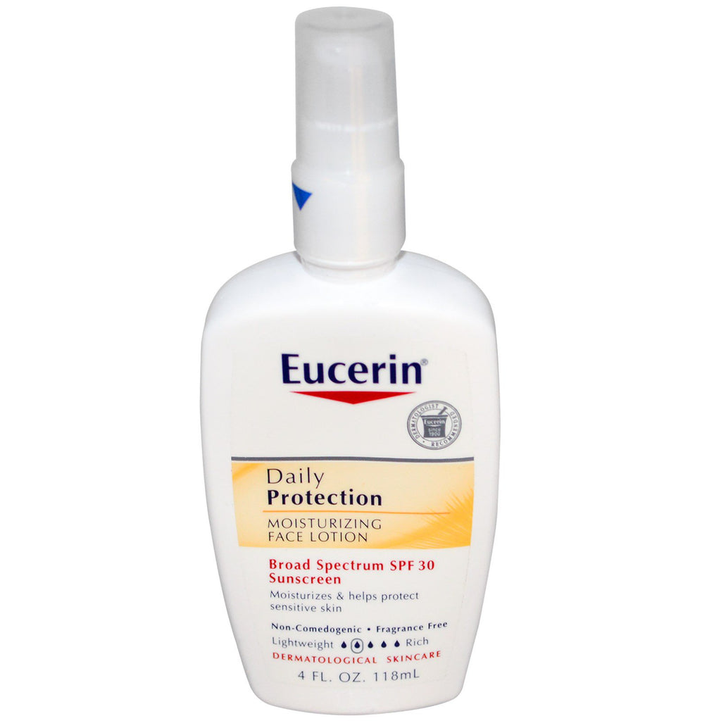 Eucerin Daily Protection Moisturizing Face Lotion, Sunscreen SPF 30, ปราศจากน้ำหอม, 4 ออนซ์ (118 มล.)