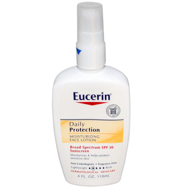 Eucerin, Lotion hydratante pour le visage Protection quotidienne, Écran solaire SPF 30, Sans parfum, 4 fl oz (118 ml)