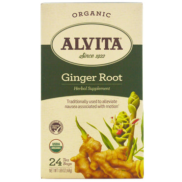 Alvita Teas, té de raíz de jengibre, sin cafeína, 24 bolsitas de té, 1,69 oz (48 g)