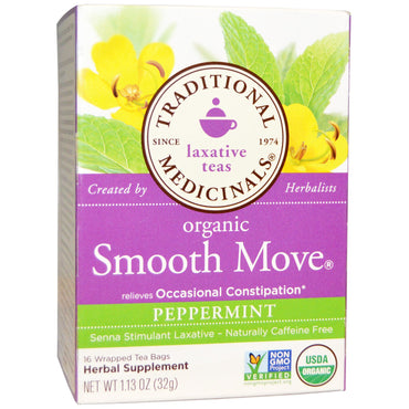 Traditional Medicinals, Laxative Teas,  Smooth Move, Peppermint, Naturally Caffeine Free Herbal Tea, 16 Wrapped Tea Bags, 1.13 oz (32 g)