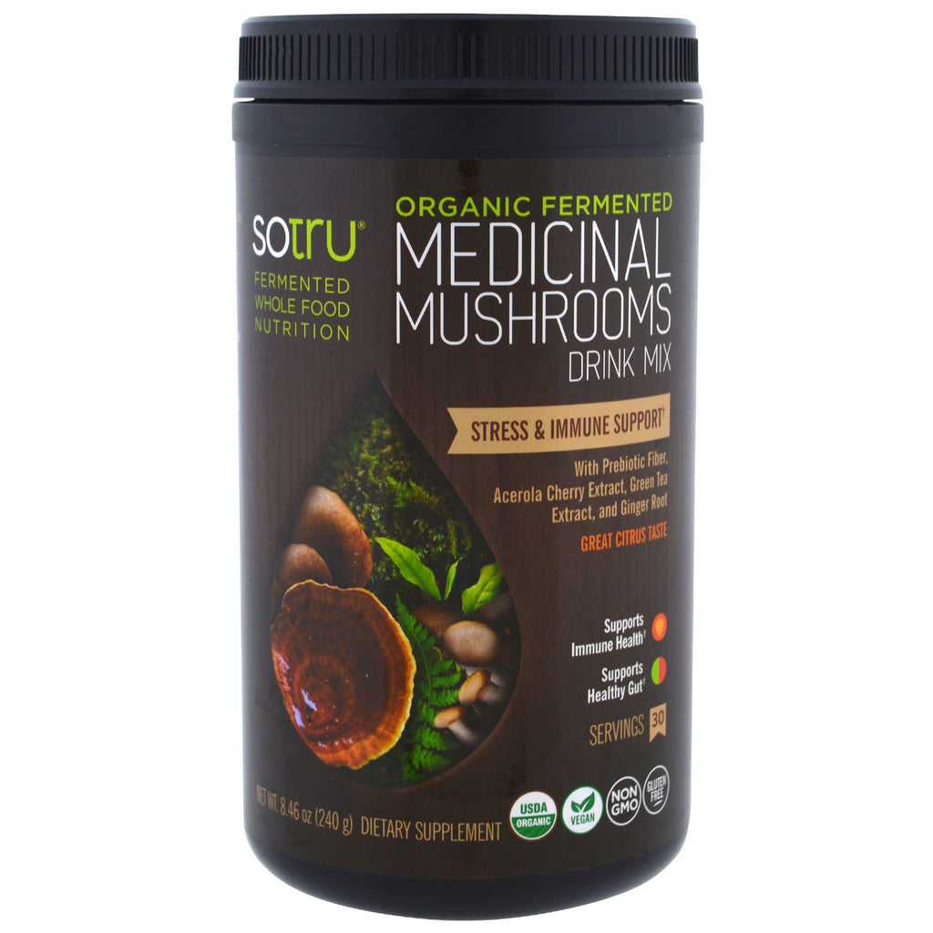 SoTru, Mélange pour boisson aux champignons médicinaux fermentés, Stress et soutien immunitaire, 8,46 oz (240 g)