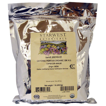 Starwest Botanicals, Pudră de Cayenne 35K HU, 1 lb (453,6 g)
