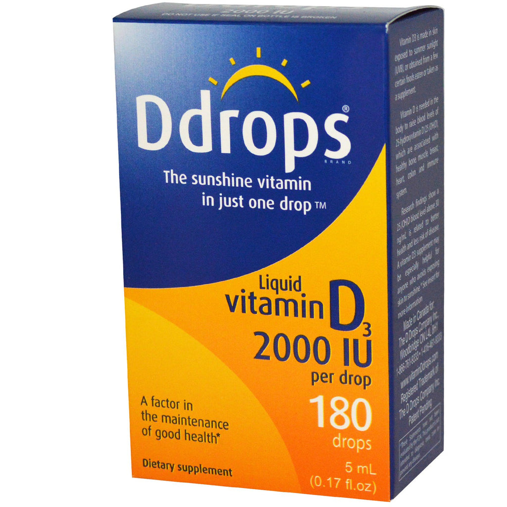 Ddråper, flytende vitamin D3, 2000 IE, 0,17 fl oz (5 ml)