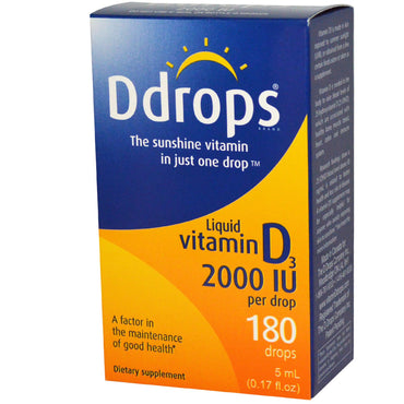 Ddrops, vloeibare vitamine D3, 2000 IE, 0,17 fl oz (5 ml)