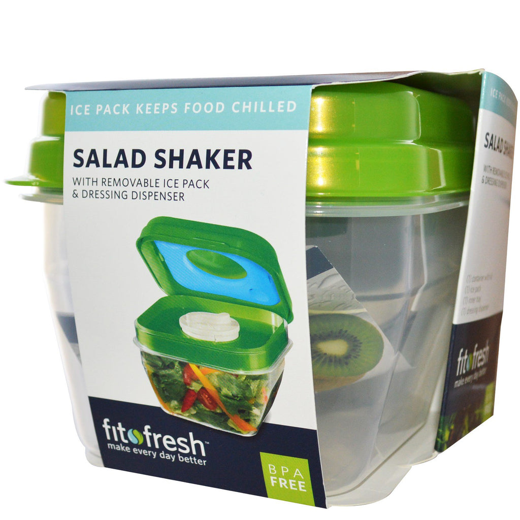Fit & Fresh, Salad Shaker com bolsa de gelo removível e dispensador de molho, tigela de 5 peças