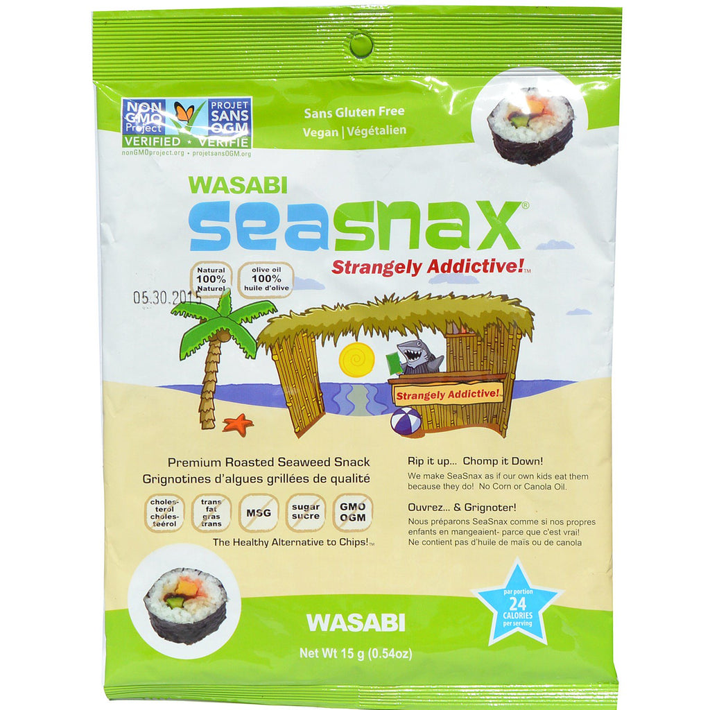 SeaSnax, gustare premium cu alge marine prăjite, Wasabi, 0,54 oz (15 g)