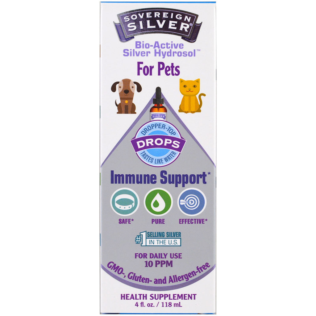 Sovereign Silver, hidrosol de argint bio-activ, pentru animale de companie, picături de sprijin imunitar, 4 fl oz (118 ml)