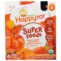 Nurture Inc. (Happy Baby) HappyTot SuperFoods Pommes Patates douces Carottes et cannelle + Superchia 4 sachets - 4,22 oz (120 g) chacun