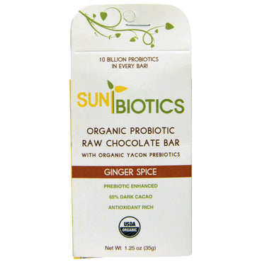 Sunbiotics, Barre de chocolat cru probiotique, épices au gingembre, 1,25 oz (35 g)