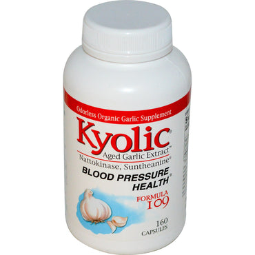 Wakunaga - kyolic, extrato de alho envelhecido, saúde da pressão arterial, fórmula 109, 160 cápsulas