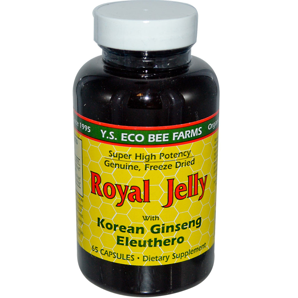 YS Eco Bee Farms, laptisor de matca, cu ginseng coreean Eleuthero, 65 de capsule
