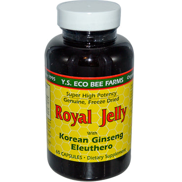 YS Eco Bee Farms, Gelée Royale, mit koreanischem Ginseng Eleuthero, 65 Kapseln