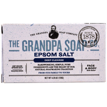 Grandpa's, Jabón en barra para rostro y cuerpo, limpieza profunda, sal de Epsom, 4,25 oz (120 g)