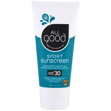 All Good Products, Sport Sunscreen, SPF 30, 3 fl oz (89 ml)