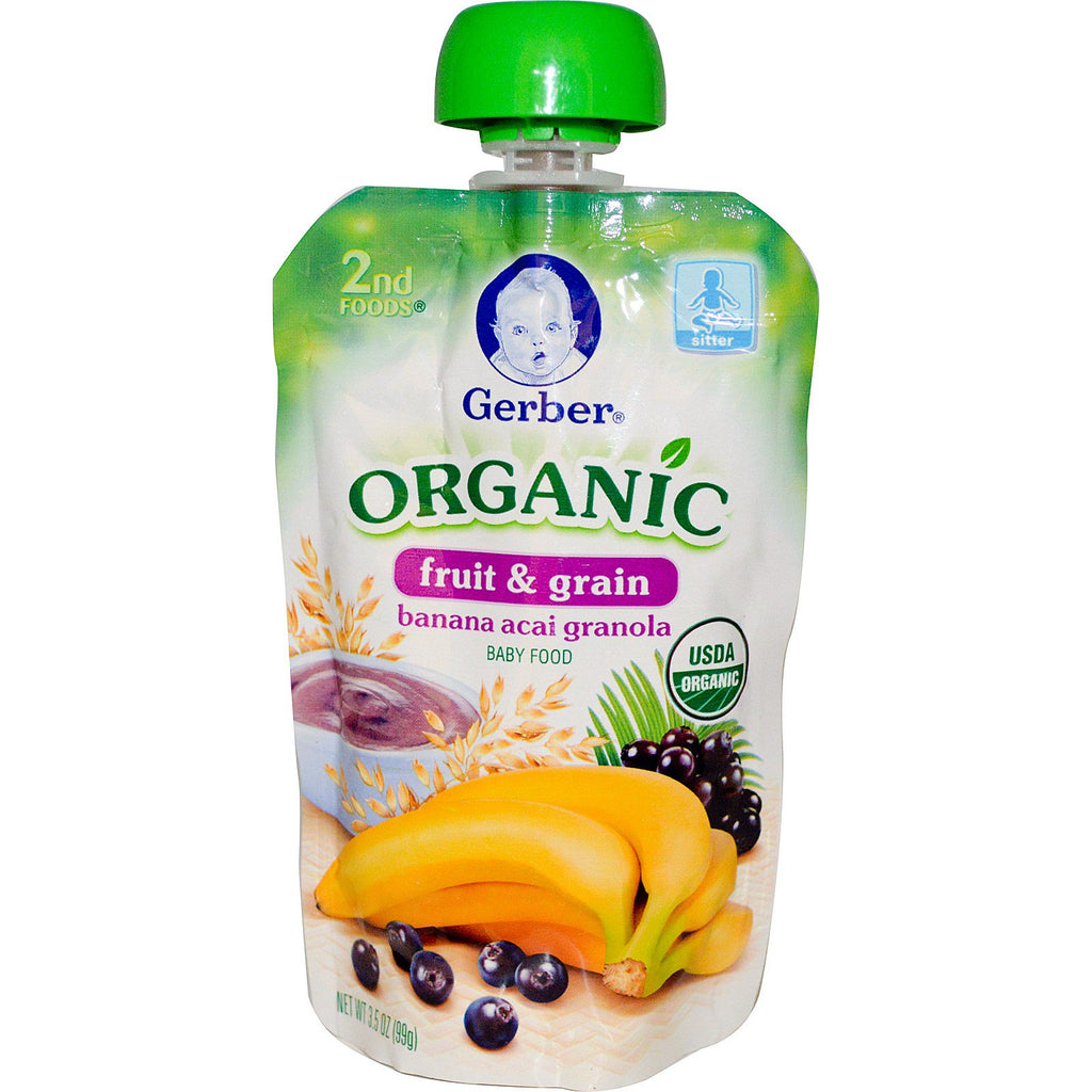 Gerber 2nd Foods Babymat Frukt og korn Banan Acai Granola 3,5 oz (99 g)