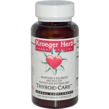 Kroeger Herb Co, Cuidado de la tiroides, 100 cápsulas vegetales