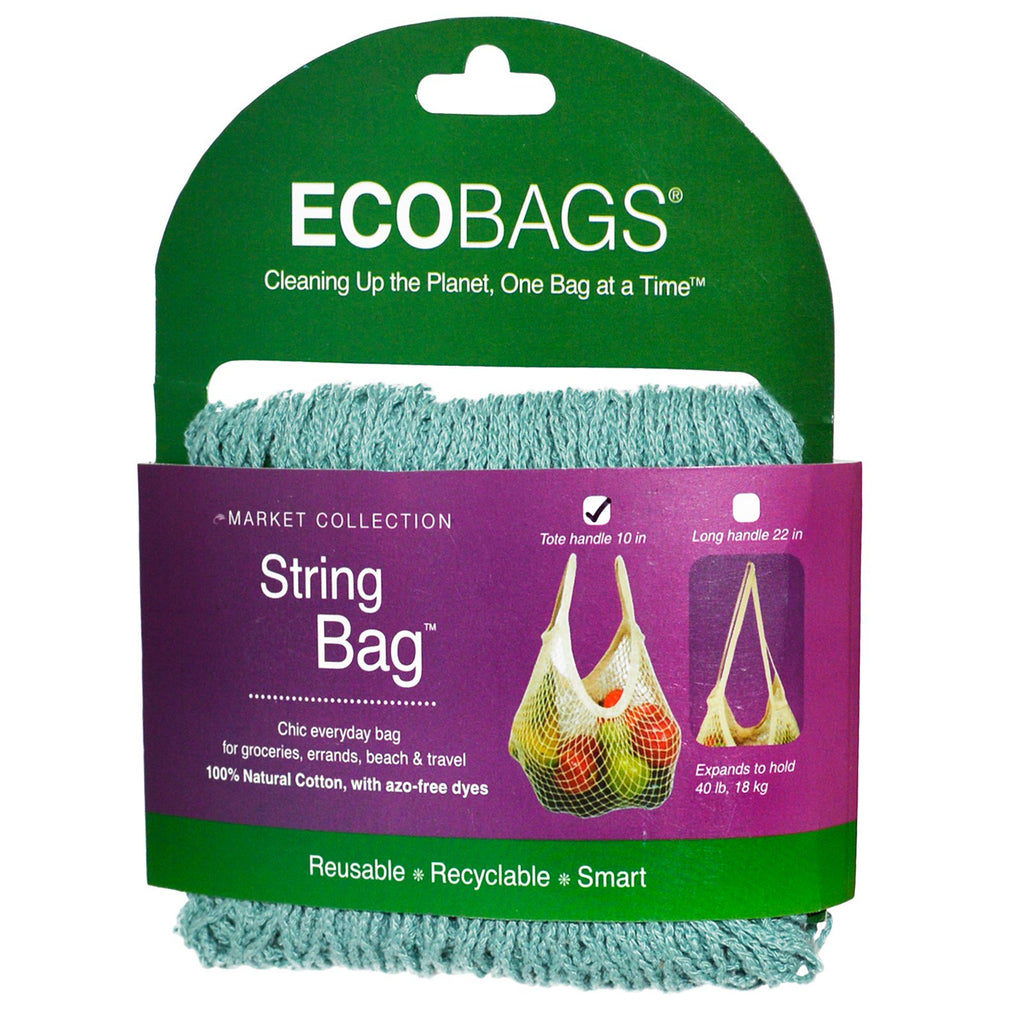 ECOBAGS, colecție de piață, geantă cu șnur, mâner pentru tote 10 inchi, albastru spălat, 1 geantă