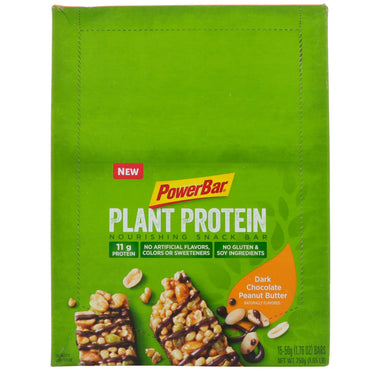 PowerBar, proteína vegetal, mantequilla de maní con chocolate amargo, 15 barras, 50 g (1,76 oz) cada una
