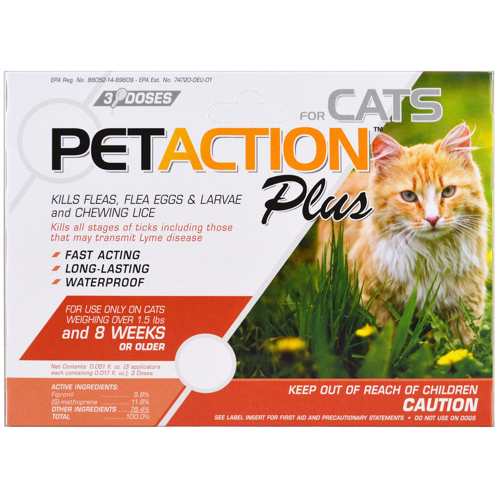 Pet Action Plus, dla kotów, 3 dawki - 0,017 uncji każda
