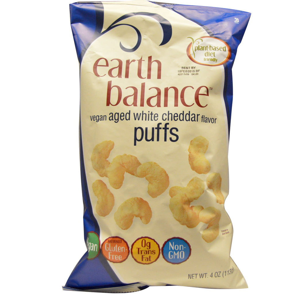 Earth Balance, veganistische trekjes, smaak van oude witte cheddar, 4 oz (113 g)