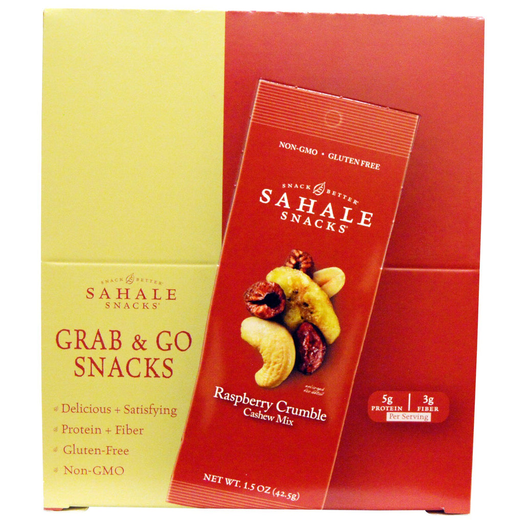 Sahale Snacks, Raspberry Crumble Cashew Mix, 9 แพ็ค, 1.5 ออนซ์ (42.5 กรัม) ต่อชิ้น