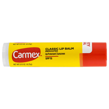 Carmex, klassisk læbepomade, medicinsk SPF 15, 0,15 oz (4,25 g)