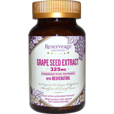 ReserveAge Nutrition, Extrato de Semente de Uva, 325 mg, 60 Cápsulas Vegetais