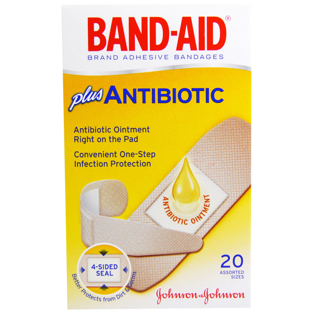 Band Aid, Adhesive Bandages, Plus Antibiotic, 20 Assorted Sizes