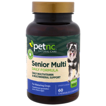 petnc प्राकृतिक देखभाल, वरिष्ठ मल्टी डेली फॉर्मूला, वरिष्ठ कुत्ता, लीवर स्वाद, 60 चबाने योग्य वस्तुएं
