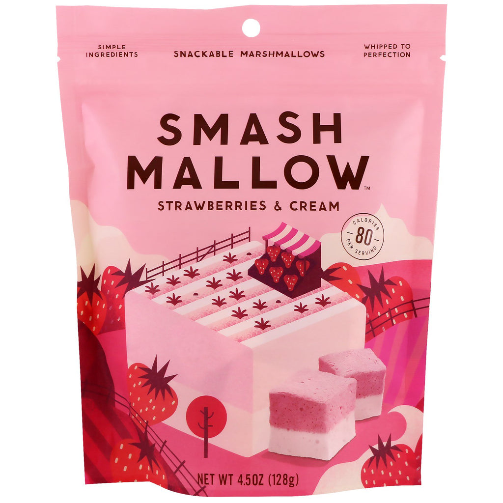 SmashMallow、ストロベリー＆クリーム、4.5 oz (128 g)