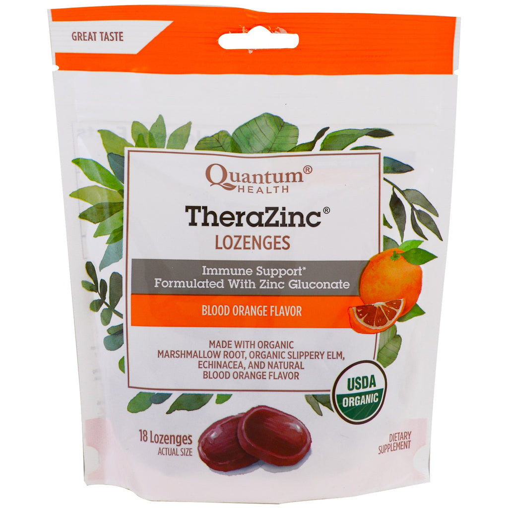 Quantum health, therazinc, pastile, aromă de portocale sanguine, 18 pastile