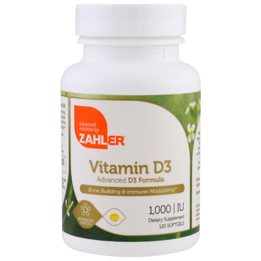 Zahler, vitamina d3, fórmula d3 avançada, 1.000 UI, 120 cápsulas gelatinosas