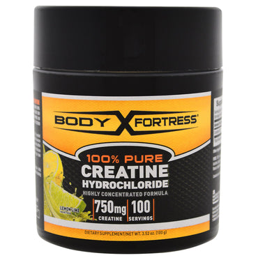 Body Fortress, Creatina HCL 100 % pura, lima-limón, 3,52 oz (100 g)